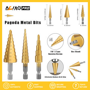 AumoPro 3Pcs HSS Titanium Coated Step Drill Multi-Purpose Hex Shank High Speed Steel Hole Drilling Tool(For Metal Or Wood 3-12Mm/4-12Mm/4-20Mm)