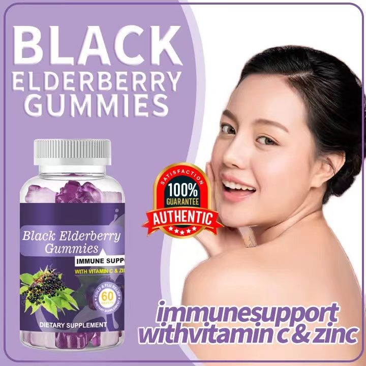 Black Elderberry Healthy Gummies with Zinc Vitamin C Immune Booster 60