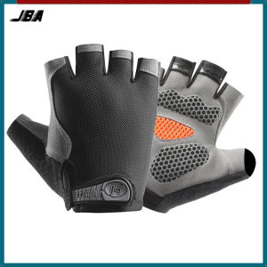 JBA Gym Gloves For Workout Half Finger A Pair With Thick Silicone Palm Pads Anti Slip Durable Breathable Elastic Adjustable Dumbbell Pull Up Cycling Gloves