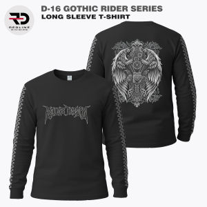 REDLINE CLOTHES-D16 Kaos Lengan Panjang Pria Hitam Premium Desain Gothic Rider Katun Combed 24s