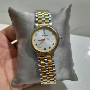 Đồng hồ đeo tay nữ TRUSSARDI size 31mm mặt trắng kính Sapphire dây kim loại 2 tông vàng bạc