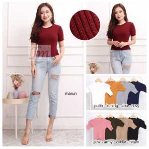 Femme Ols - Crop Top / Atasan Rajut Polos Wanita Premium High Quality