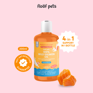 Floof Pets 100% Wild Salmon Oil 200ml for Dogs & Cats Promotes Shiny Coat and Healthy Heart Boosts Immune System Strong Bones and Joints Rich in Omega-3 EPA Fatty Acids & DHA Natural source of vitality