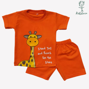 Setelan Kaos Anak Laki LakiCelana Pendek Anak Usia 1-6 Tahun Bahan Katun Warna Orange Jerapah