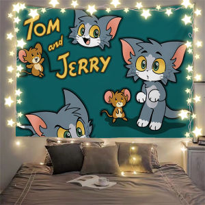ผ้าคลุมผนังการ์ตูนทอมและเจอร์รี่ ตกแต่งห้องเด็ก ผ้าพื้นหลัง หัวเตียงห้องนอน โปสเตอร์ปรับปรุง ผ้าคลุมผนัง