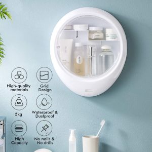 Fans Tone Wall-Mounted Bathroom Cosmetic Medicine Storage Box Storage Rack Cosmetic Organizer Toilet Table Clear Plastic Wall Mounted Box Cosmetic Storage Transparent Dustproof Makeup Storage Box with Drawer