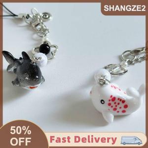 【E-WOITD】 1 cái móc khóa quyến rũ treo hình cá mập điểm sóng đính cườm thủ công mùa hè chuỗi điện thoại mô phỏng sinh vật biển dễ thương