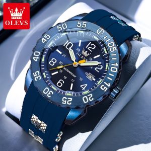 OLEVS Watch For Mens Waterproof Original Brand Silicone Strap Fashion Casual Luminous Calendar With Gift Box Mens Watches