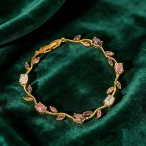 Simple Fashion Crystal Zircon Branch Leaf Bracelets For Women Trendy Link Bangle Jewelry Party Casual Daily Accessory Lady Gifts h2610