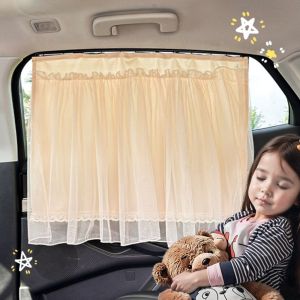 MIRELINA Lace Trim Car Window Shade Suction Cup Adsorption Anti-Glare Car Sunshade Cover  Folds Small Self-priming Privacy Curtain For Car