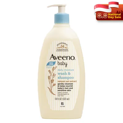 [Fast Shipping] Aveeno Baby Daily Moisture Gentle Body Wash & Shampoo with Oat Extract 2-in-1 Baby Bath Wash & Hair Shampoo 236ml / 562ml