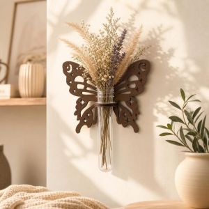 XUANY Home Ornaments Hydroponic Planter Shelf Wooden Vase Wall Mounted Planter Flower Holder Hollow Out Planter Holder Indoor Garden