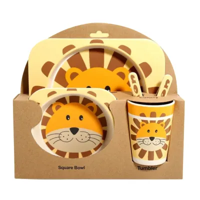 Kids Bamboo Fiber Tableware Set 5pcs Cartoon Toddler Plate Cup Spoon Fork Eco-Friendly Safe Colorful Dining Experience