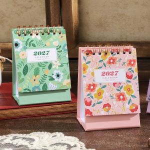 JAYQQ Coil 2027 Desk Calendar Mini Floral Pattern Mini Calendar English Standing Calendar Home Office