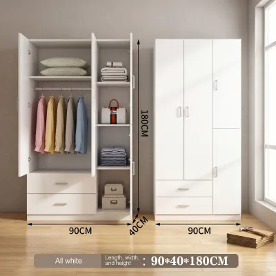 Wooden Wardrobe Multi-Functional Clothes Storage Cabine Large Storage Capacity with 2 Drawer Hanging Rod Simple Assembly