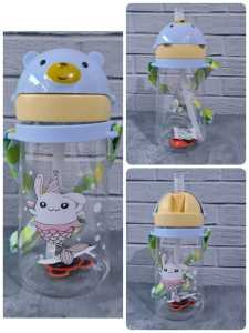 botol minum anak 580ml bening karakter BPA FREE FOOD GRADE GRADE B - BOTOL MINUM ANAK SEKOLAH CUTE botol minum anak sd karakter dino - lion- rabbit - deer botol minum 450ml botol minum sedotan plus tali botol karakter anak