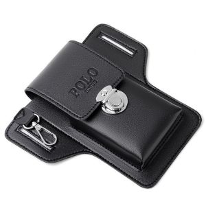 Mens Leather Card Holder Waist Bag - Vertical Belt Pouch with Keychain for Phone/Wallet