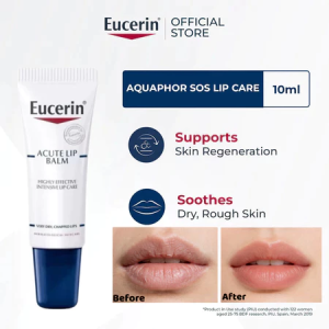 Eucerin Aquaphor SOS Acute Lip Balm 10ml Highly Effective Intensive Lip Treatment For Very Dry Severely Chapped & Cracked Lips Supports Natural Lip Skin Regeneration Instantly Soothes Dry Rough Flaky Lips