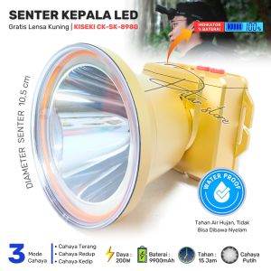 Senter Kepala LED 200W Kiseki CK-SK898G | Headlamp Diving Cahaya Putih Dan Kuning Super Terang Baterai 9900mAh Tahan Hingga 15Jam Waterproof