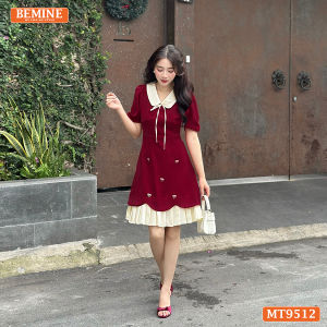 Đầm thiết kế BEMINE cổ sen đính nơ tùng xếp ly phù hợp đi chơi đi dạo phố-MT9512