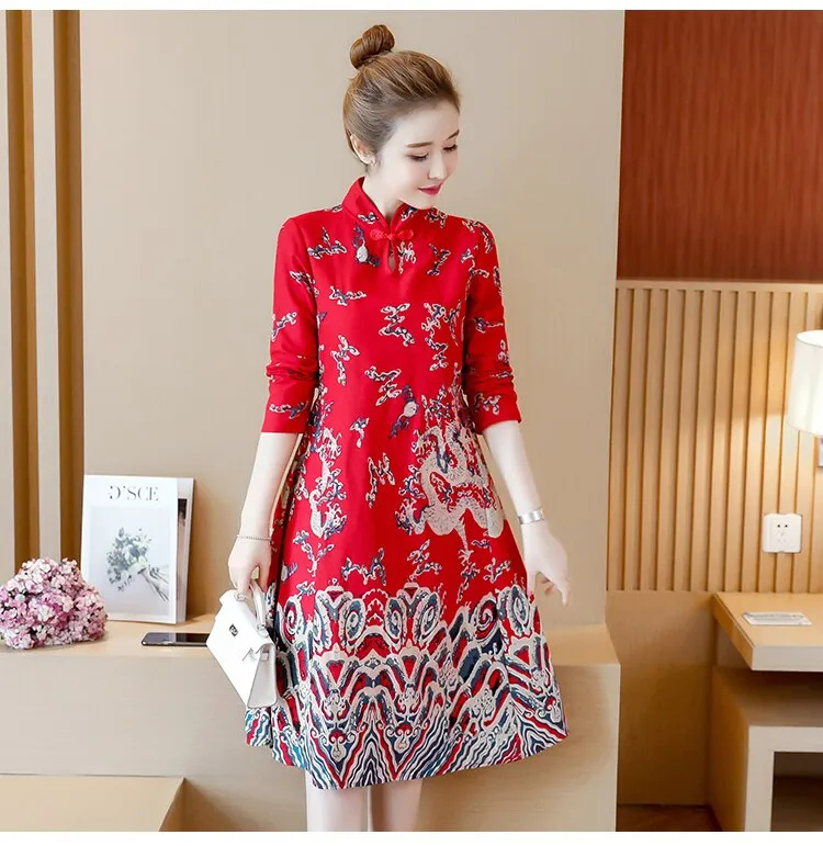 Chinese Traditional Cheongsam Dress, Elegant Long Qipao Dress, Red Qipao  Dress, Flowers, Short Sleeves, Long Evening Dress, Gifts for Women. -   Denmark