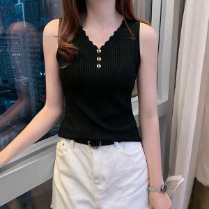 FRAN Summer Knitted Sleeveless Top for Women Casual Round Neck Vest