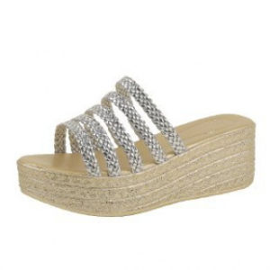 [Free Shipping] Stylish And Unique Woven Platform Sandals With A Thick Sole Waterproof Design And Rhinestone Straps Perfect For Summer Wear
