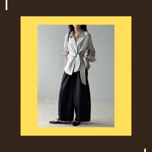 2026 Early Fall New Women Tencel Cotton Lapel Single Breasted Blouse Tie Up Waist Loose Slimming Casual Shirt Top