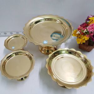 Brass Byfa SET1305 โตกหล่อใหม่ เซต4ชิ้น พานรองยกสูง พานโตก โตกทองเหลือง พานรองทองเหลือง