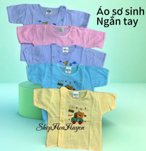 Combo 5 áo sơ sinh Dài tay ngắn tay cúc lệch chất Cotton 100% Bossini nền màu bé từ 3-9kg