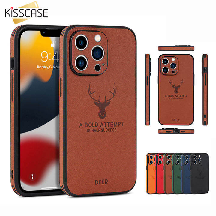 KISSCASE For Iphone15 14ProMax Deer Head Texture 2 In 1 Leather