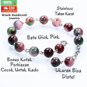 Gelang Tangan Wanita Batu Manau Coklat Madu 8 mm Rantai Stainless Tahan Karat Kado Hadiah Terbaru