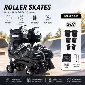 OFOPL Double Row Skate Roller Adjustable Size 4 wheel Roller Skating Shoes for Kids Suitable for Beginners Free Gears