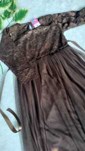 Gamis Muslim Anak Warna Mahogany Baju Gamis Brukat Tutu Syari Anak Cewek 4-11 Tahun