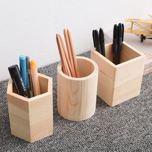 Simplicity Creative Wooden Pen Holder Desktop Pen Office Makeup Brush Storage Holder Wooden Pencil DIY Lovely Pen Holder