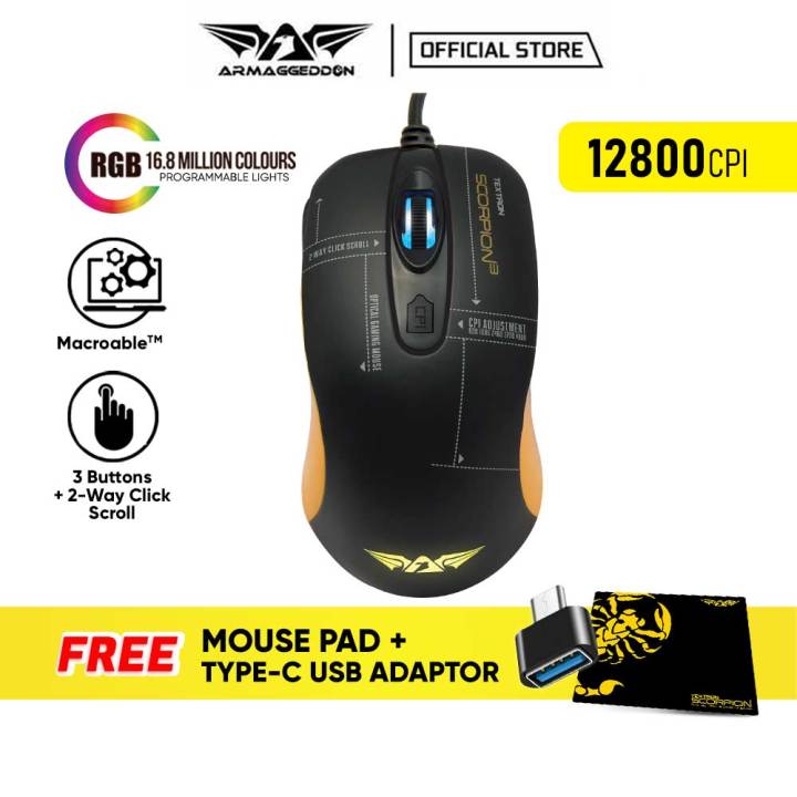 Armaggeddon Scorpion 3 RGB Wired Gaming Mouse 12800 CPI 2 Year