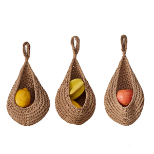 Space Saving Hanging Basket Craft of Sturdy Jutes Rope With Breathable Mesh Designs for Kitchen or Balcony