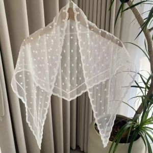 HULEQQI Hoa Khăn choàng tam giác ren chấm bi Nhẹ Ren Khăn voan lưới viền thêu Đa chức năng Có thể giặt bằng tay Khăn trùm đầu Đám cưới