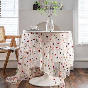 Rectangular Tablecloth Lace Tablecloth Colorful Embroidered Tablecloth Dust-Proof Decorative and Beautifying Tablecloth