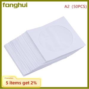 fanghui Envelopes Storage Clear Window Case Flap White Folded Paper Bag 10 50PCS 12.5CM CD DVD Disc Paper Sleeves