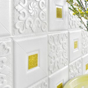 5PCS Set wallpaper 35CMx35CM PE foam 3D On sale Roof decoration stereo wall sticker ceiling decor bedroom roof wall papers self-adhesivehome stereo Waterproof Decoration Gold silver sequins white plain color BHW