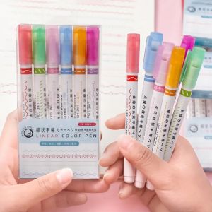 6pcs Highlighter Marker Pens Outline Curve Marker Pen Colorful Line Shaped Roller Tip Curve Liner Marker Graffiti Pen Korean Stationery Office Supplies