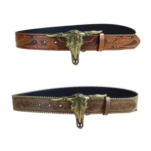 Stylish Waistband Cowboy Carved Belt With Metal Buckles Flexible Sizing For Casual Formal Wear