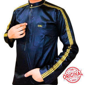 Baju koko HItam Original Saudi Polyester Import lengan panjang Hitam les tangan Gold Hitam / Baju Pria Muslim Elit Mewah Berkelas dan Berkualitas Alghin Exclusive 35