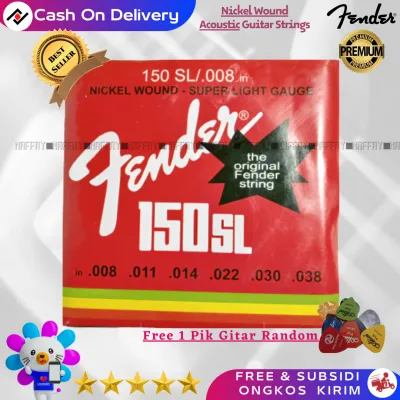 1 Set 6 Senar Gitar Akustik Elektrik Fender .008 - .038 Bonus 1 Pick Gitar - Naffay Sports