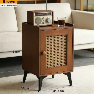 HOGO Rattan Bamboo Storage Locker Simple Bedside Table Bedroom Nightstand Small Apartment Living Room Mini Corner Side Cabinet