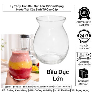 Ly Thủy Tinh Bầu Dục 600ml Miệng Rộng Đựng Nước Trái Cây Sinh Tố