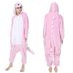 D8D 🔥พร้อมส่ง🔥 ชุดมาสคอต ชุดแฟนซี ชุดสัตว์ ชุดไดโนเสาร์สีชมพู ชุดนอนฤดูหนาว