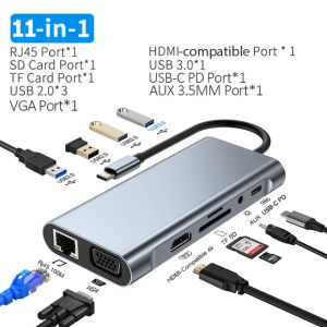 Kebidumei USB C Hub 11 in 1 USB C Hub Type C To 4K HDMI-compatible Adapter with RJ45 SD/TF Card Reader PD Fast Charge for Notebook Laptop Computer