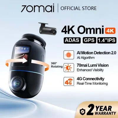 [NEW LAUNCH] 70mai 4K Omni X800-2 Dashcam 4K HDR 360° Rotating Dual-Channel Supported 4G Compatible Supercapacitor Front + Rear Camera